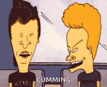 a cartoon of beavis and butthead with the word cumming on the bottom