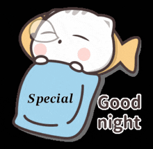 a cartoon cat is sleeping under a blanket with the words special good night below it