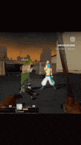 a screenshot of a video game with a character named gogeta holding a bloody sword
