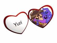 a couple of hearts with yuri written on them