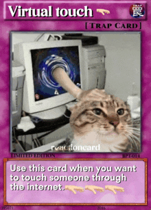 a card that says virtual touch on it with a picture of a cat