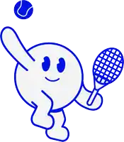 a cartoon drawing of a tennis player holding a tennis racquet and a tennis ball