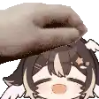 a hand is putting a donut on the head of a cartoon girl .