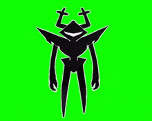 a silhouette of a cartoon character with horns on a green background .