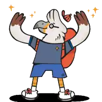 a cartoon drawing of a bird wearing a backpack