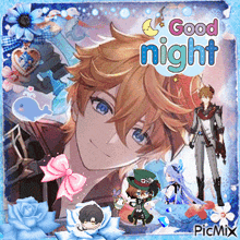 a collage of anime characters with the words " good night " on the top
