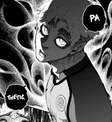 a black and white drawing of a person with a speech bubble saying pa