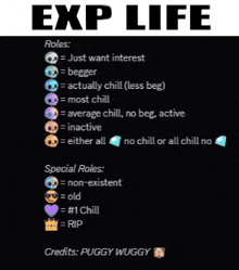a black background with skulls and the words " exp life " at the top
