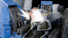 a close up of a robot with smoke coming out of it 's eyes