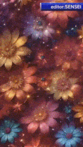 a bunch of colorful flowers on a dark background with an editor sensei button