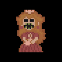 a pixel art drawing of a monster with horns and a crown on its head .