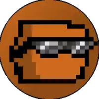 a pixel art drawing of a man wearing sunglasses in a circle