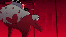 a cartoon character with a heart on his chest is standing in a dark room