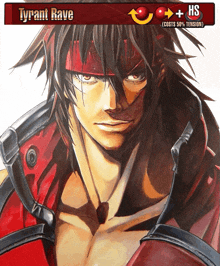 a video game character named tyrant rave has a red bandana on his head