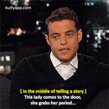 a man is talking about telling a story to a lady .