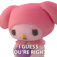 a pink stuffed animal with the words i guess you 're right on it