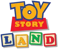 a logo for toy story land with blocks in the letters