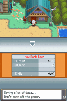 a screenshot of a game that says new bark town on it