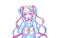 a pixel art drawing of a girl with pigtails and a bow