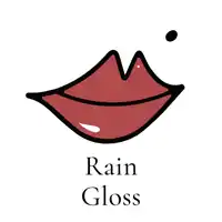 a logo for rain gloss with a red lip
