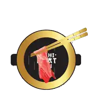 a logo for yoshi meat su shows a piece of meat being cooked on a grill
