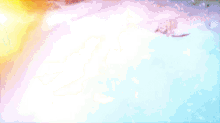 a pixelated image of a girl with pink hair and a yellow and blue background