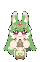 a cartoon drawing of a girl with green hair and a red heart on her head