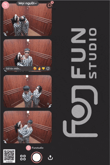 a poster for fun studio shows a couple in a elevator