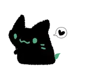 a black cat with a heart in a speech bubble