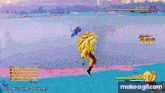 a screenshot of a video game with gt goku super saiyan 4