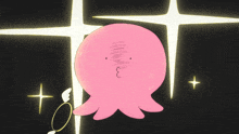 a cartoon drawing of a pink octopus with an angel wing