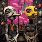 a painting of a man and woman with yellow faces