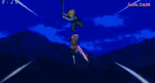 a pixel art of a man with yellow hair and a knife .
