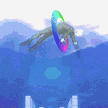 an animated image of a person swimming in the water