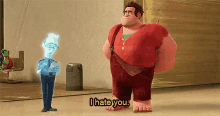 a cartoon character says " i hate you " while standing next to another character