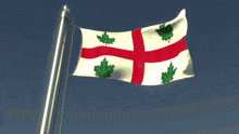 a flag with a red cross and green maple leaves on it