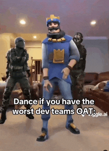 a video of a man in a clash royale costume dancing