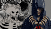 a man in a hoodie with a skeleton in the background and the word death on it