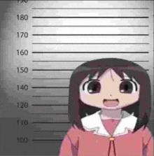 a girl in a pink shirt is standing in front of a police lineup .