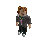 a roblox character is wearing headphones and a hoodie and smiling .