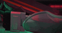 a bunch of robots are standing in a dark room