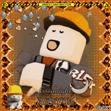 a picture of a roblox character with the words goodnight robloxia on the bottom