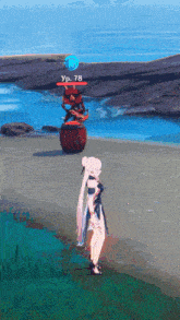 a girl in a video game is standing next to a statue with the number 78 on it