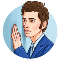 a cartoon of a man in a blue suit with his hand on his face