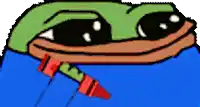 a cartoon of a frog with a red crayon in its mouth .