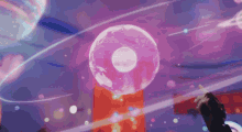 a purple background with a circle in the center