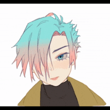 a drawing of a girl with blue hair and pink streaks