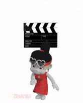 a cartoon character is standing in front of a clapper board