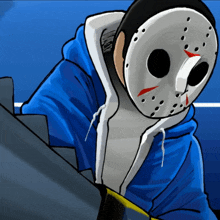 a cartoon of a person wearing a jason voorhees mask holding a hockey stick