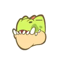 a cartoon drawing of a dinosaur with a tear coming out of its eye